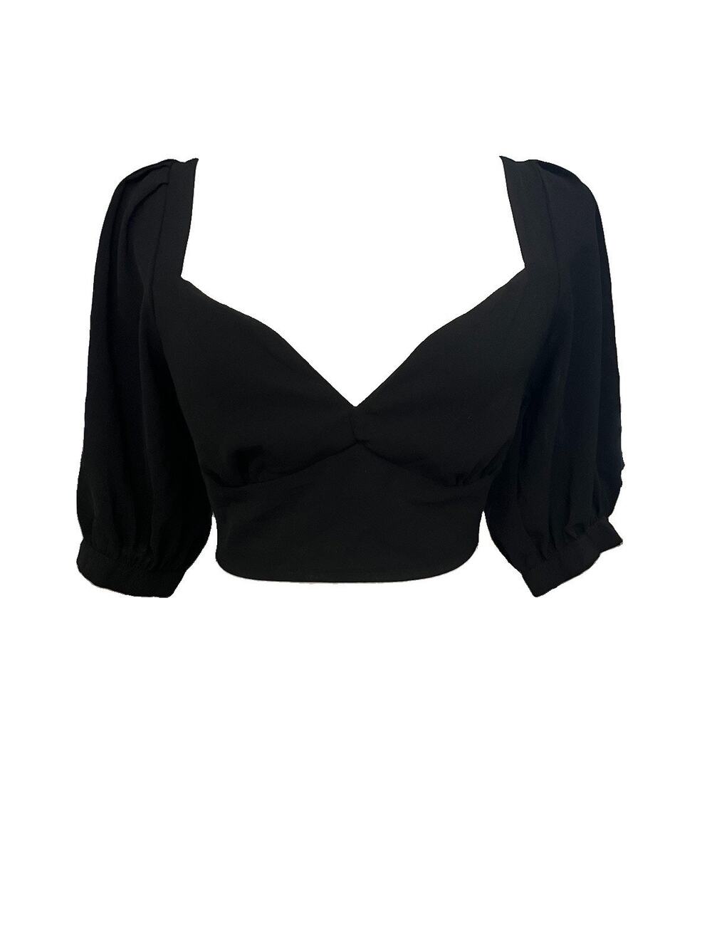 Womens Unbranded Size Large Smocked Crop Black Blouse Puff Sleeves Chic Classic
